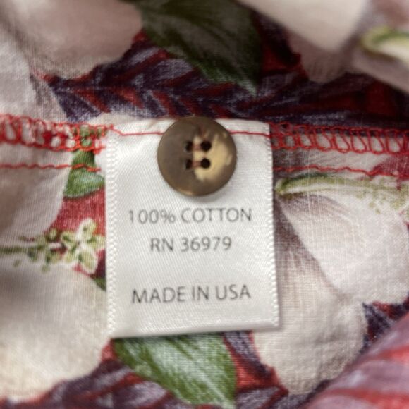 Go Barefoot Mens Button Up Short Sleeve Hawaii Floral Red- L - Picture 9 of 11